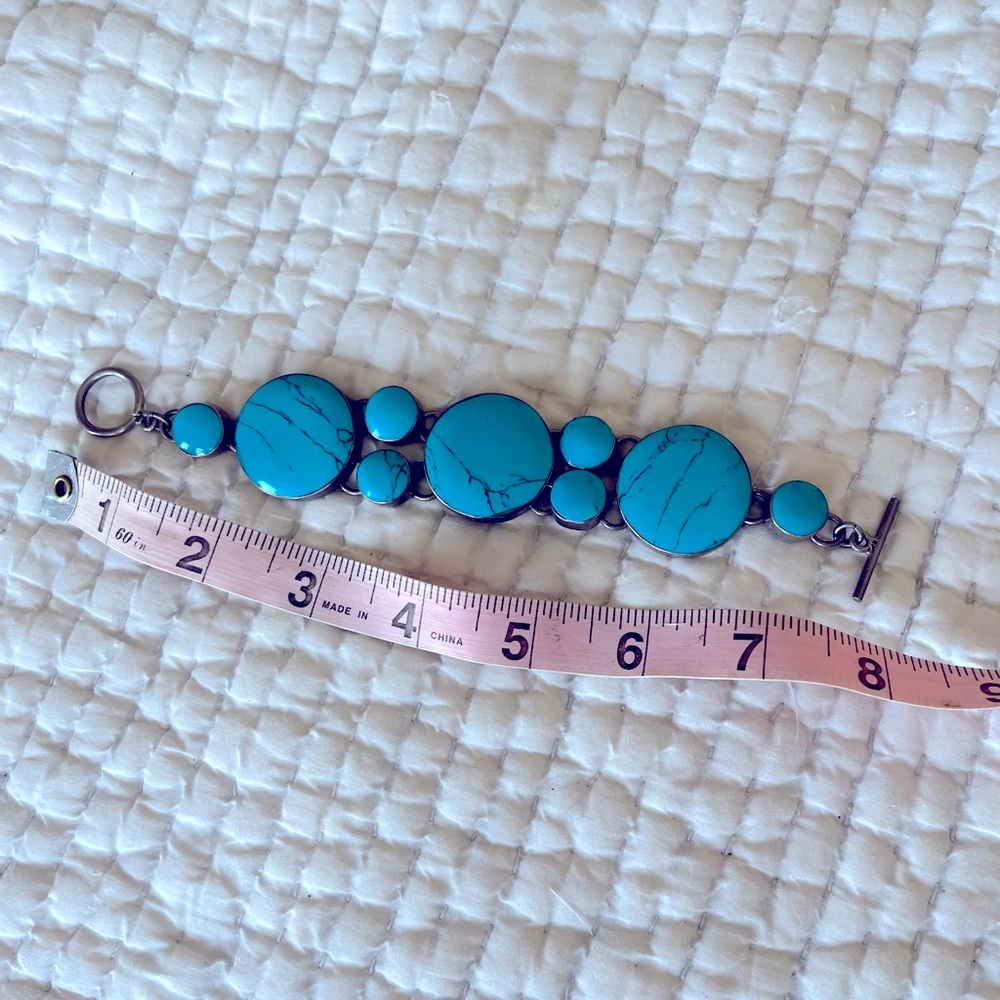 Vintage turquoise Mexican silver bracelet, large marked 925